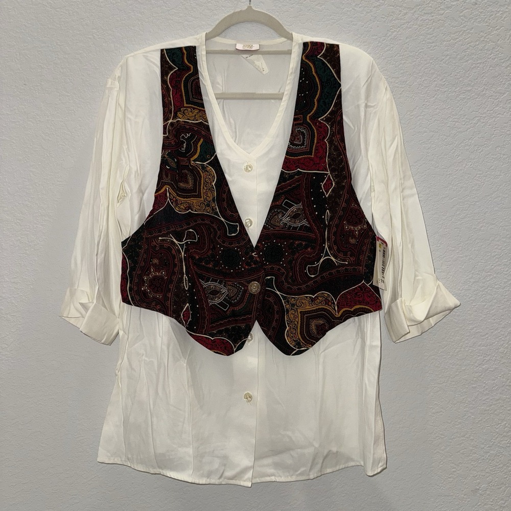 NWT Jessica Stevens Women S(fits M) Clio Paisley Vest Layered Blouse Retro Boho
